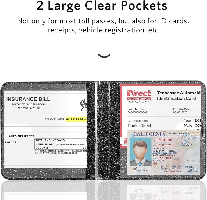 CoBak Car Registration and Insurance Holder - Vehicle Glove Box Car Organizer, Auto Truck Comparment Accessories Case for Essential Document, Driver License, Cards (Glitter Black)