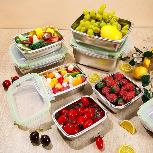 Teecyhooo 12 Pcs 304 Stainless Steel Food Storage Containers with Leakproof Airtight Lids 95/61/28/25/18/12 oz Meal Prep Container Stackable Bento Lunch Snack Box for Kitchen Travel Picnic Camping