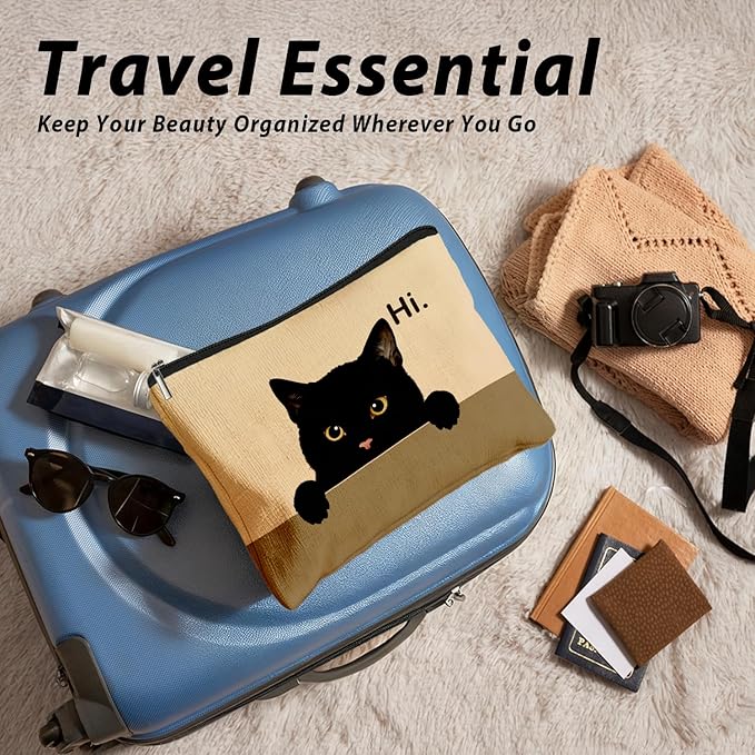Black Cat Makeup Bag, Hi Cute Black Kitty Cosmetic Bags for Women, Cat Mom Lady Lover Gifts for Women, Pet Lovers Owners Gifts Zipper Makeup Pouch