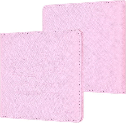 Car Insurance and Registration Holder, 5.5 x 5 Inch PU Leather Vehicle Glove Box Organizer Wallet Case for Insurance Card, Driver License, Paperwork - Pink