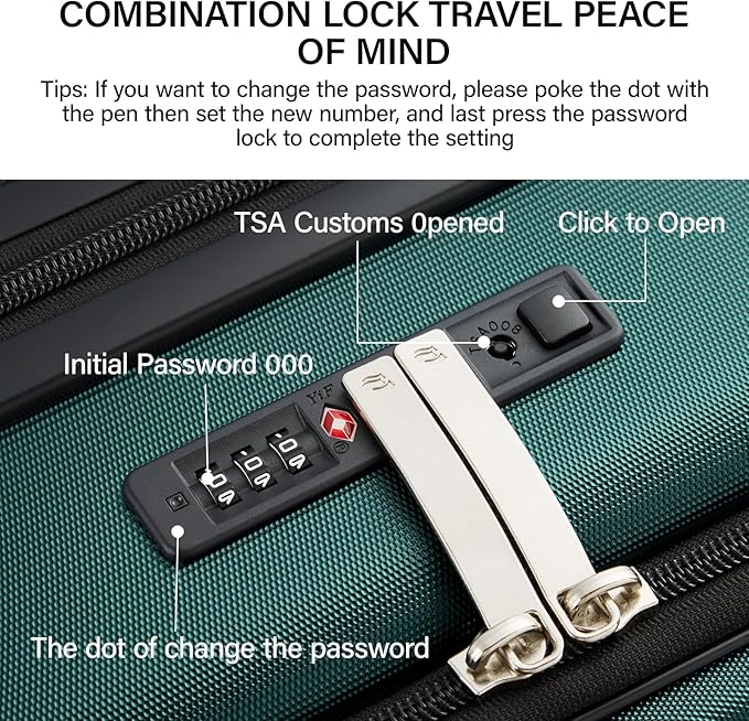 MILADA Expandable Checked Luggage 24 Inch Top Opening Travel Luggage Hard Shell Suitcases with Wheels TSA Approved Luggage Trunk Rolling Medium Checked Suitcase, Blackish Green