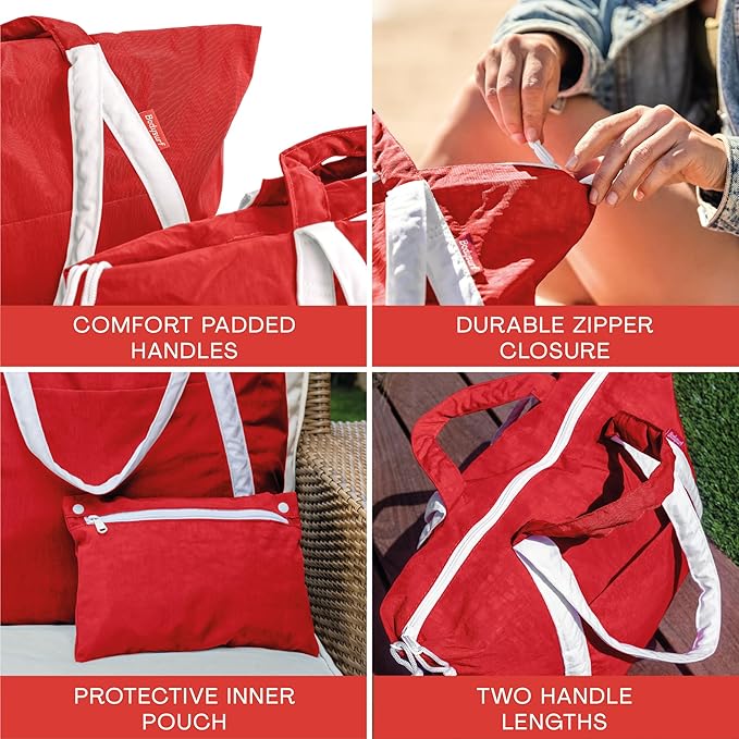 Bodysurf Beach Bags Waterproof Sandproof - Packable Foldable Nylon Zipper Tote Bag for Travel Lightweight, Pool, Boat, Cruise