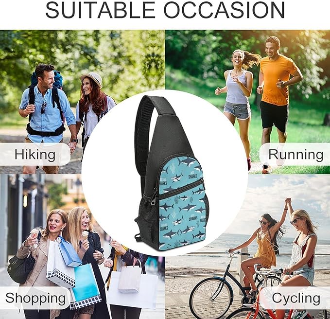 SWEET TANG Sling Bag Crossbody Backpack for Women Men, Breathable Multipurpose Satchel Bag Ocean Animal Printed Shark, Anti Theft Funny Outdoor Daypack
