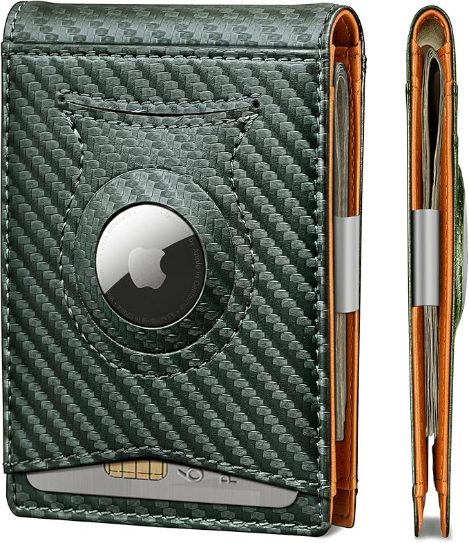 KS Mens Wallet Gift Airtag or Standard Use,Slim Front Pocket Leather Wallet Money Clip 11 cards RFID Blocking