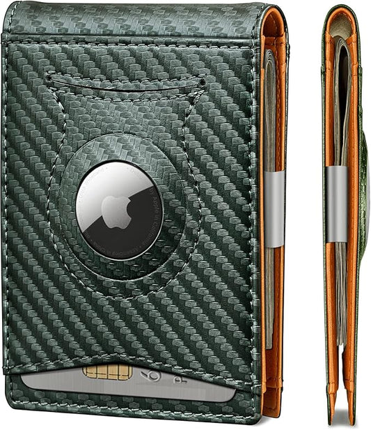 KS Mens Wallet Gift Airtag or Standard Use,Slim Front Pocket Leather Wallet Money Clip 11 cards RFID Blocking