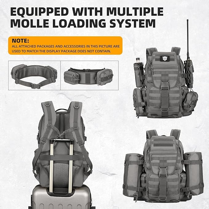 HongXingHai 50L Military Tactical Backpack 3 Day Assault Pack Molle Daypack Hiking Backpack for Men and Women (Gray)