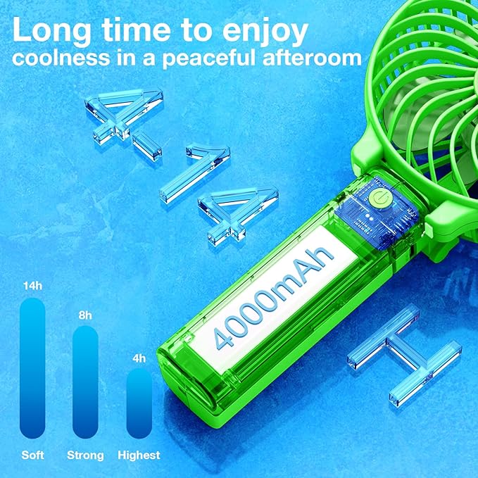 VersionTECH. Portable Handheld Fan, Powerful+Durable+4000mAh+180° Foldable, Mini Table Fans with USB Rechargeable Battery Operated Cooling Accessories for Personal Use, Travel, Office Green