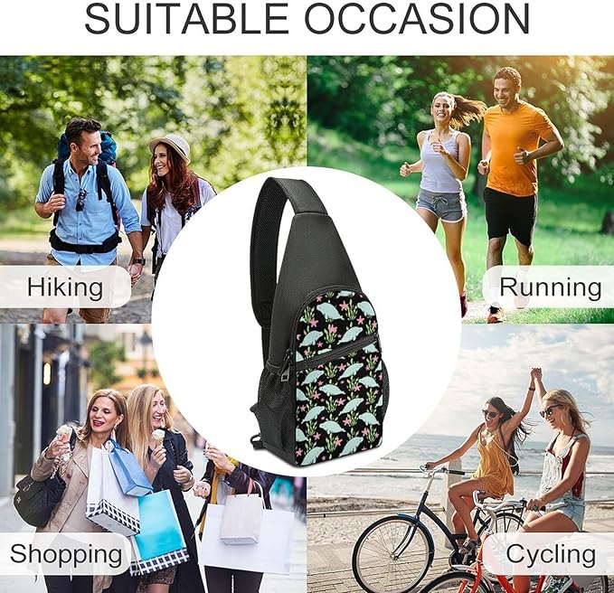 SWEET TANG Casual Sling Backpack for Women Chest Shoulder Crossbody Backpack, Gym Funny Sack, Satchel Travel Bag Outdoor Hiking Daypack Manatee Animals