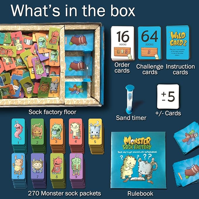 Monster Sock Factory STEM Toys for Kids 6-10 Years Old - Multiplication and Division Game - Easy to Play at Home, Learning Gift for Girls & Boys, Grade 1 and Up