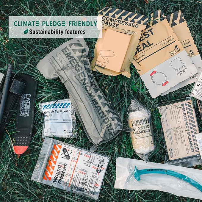 RHINO RESCUE IFAK Trauma Kit with C-A-T Tourniquet, Tactical First Aid Kit Molle Pouch for Military, Combat, Car, Camping, Hiking, Travel (Coyote Brown)