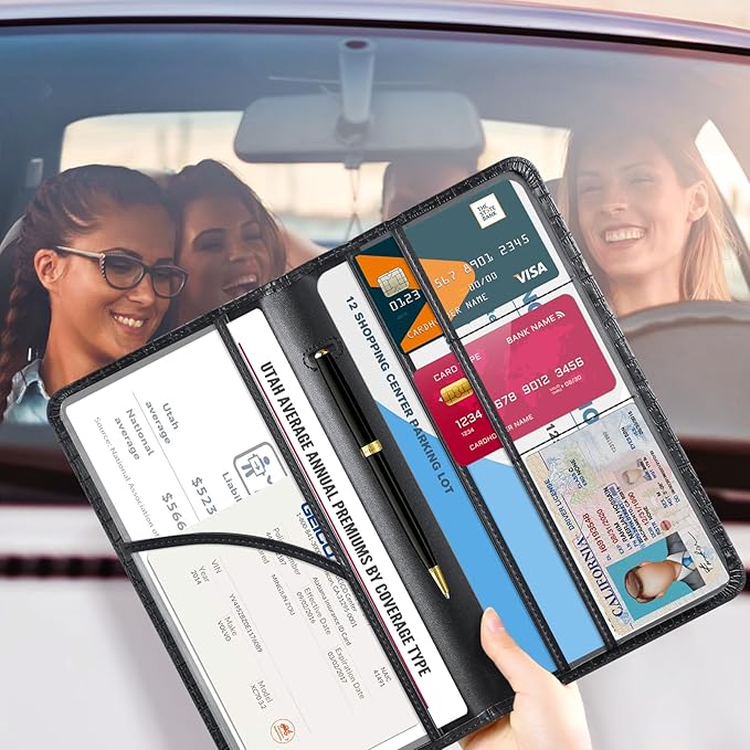 CoBak Car Registration and Insurance Holder - Vehicle Glove Box Car Organizer,Auto Truck Comparment Accessories Case with Magnetic Closure for Driver License,Cards