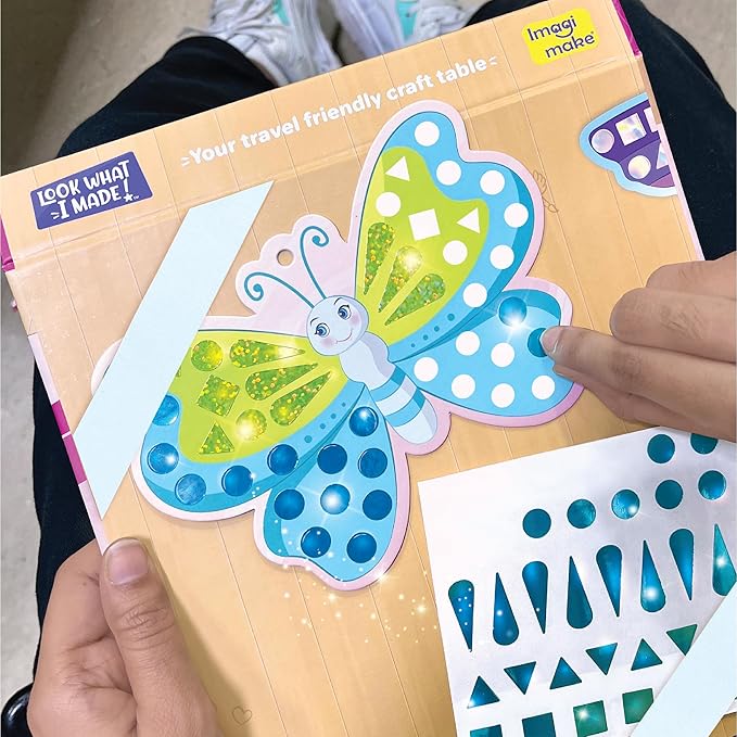Imagimake Mirror Mosaic Butterfly & Peacock Kids Art Set | DIY Craft Kit | Foil Stickers for Girls | Crative Mosaic Kit | Christmas Activities for Kids | Christmas Gifts for Girls & Boys Ages 3-5-8-10