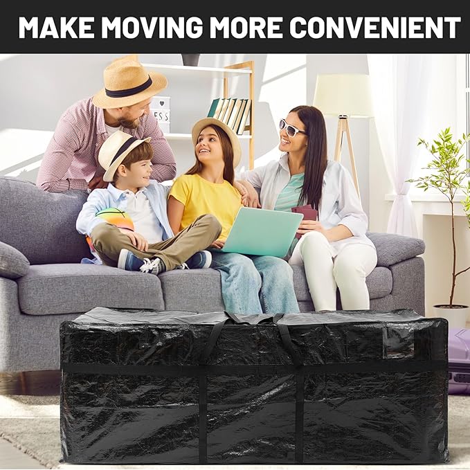 4 Pcs 176 Gallon Large Moving Bags with Zipper and Handles Foldable Storage Duffle Bags Heavy Duty Extra Large Totes for College Dorm Travel Clothes Blankets Bedding Moving (Black)