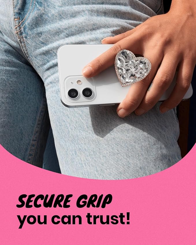 OnTheGrip Cute Cubic Diamond Heart Shape Design Collapsible Expandible Mobile Phone Grip Stand Holder for Smartphone Tablet Cell Phone Accessory (Gold Small)