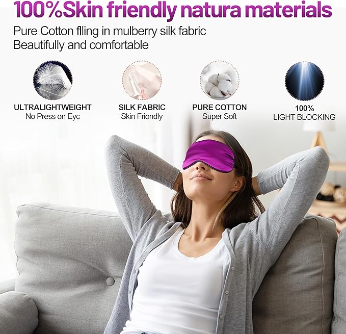 Sleep Mask, Silk Eye Mask for Sleeping with Adjustable Strap, Blindfold Eyeshade for Men & Women, Comfortable & Soft Eye Cover Eyeshade for Night Sleep (Purple)