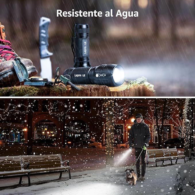 Lighting EVER LED Flashlights High Lumens, Small Flashlight, Waterproof, Adjustable Focus Flash Light for Outdoor, Emergency, Camping, AAA Batteries Included, 2 Pack