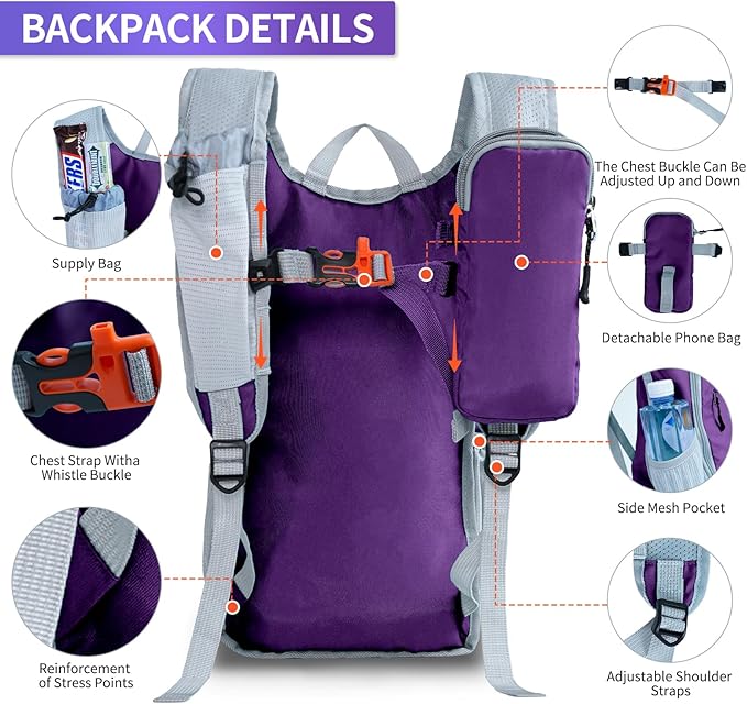 HIGH EXPERIENCE Hiking Backpack 10L/15L Small Daypack Lightweight Packable Travel Foldable Water Resistan for Women Men (Deep Purple, 15L)