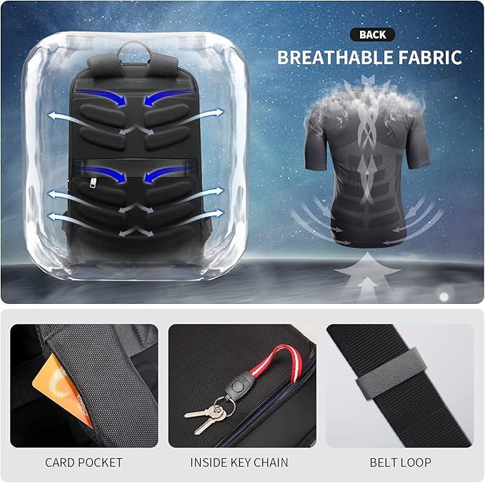 BOPai 15 inch Super Slim Laptop Backpack Men Anti Theft Waterproof Backpack Light Smart Business Computer Backpack Casual Daypack Black