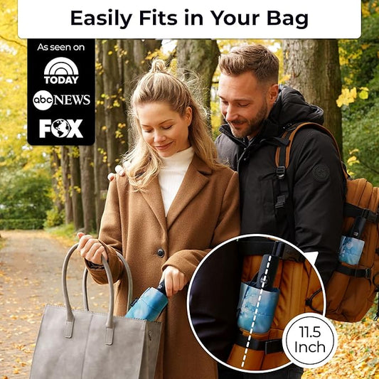 TUMELLA Strongest Windproof Travel Umbrella (Compact, Superior & Beautiful), Small Strong but Light Portable and Automatic Folding Rain Umbrella, Durable Premium Grip, Fits Car & Backpack