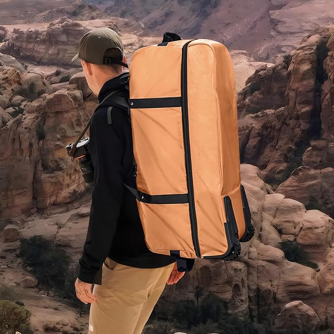 32” 1680D Oxford Foldable Duffle Bag with 2 Wheels,110L to 140L Expandable Soft Sided Rolling Travel Bag,Brown