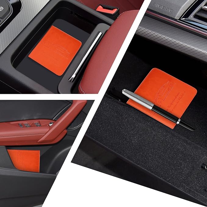 2-Pack Registration and Insurance Card Holder, Vehicle Glove Box Car Organizer with Magnetic Closure, Interior Car Accessories for Documents, Cards, License Storage, Orange