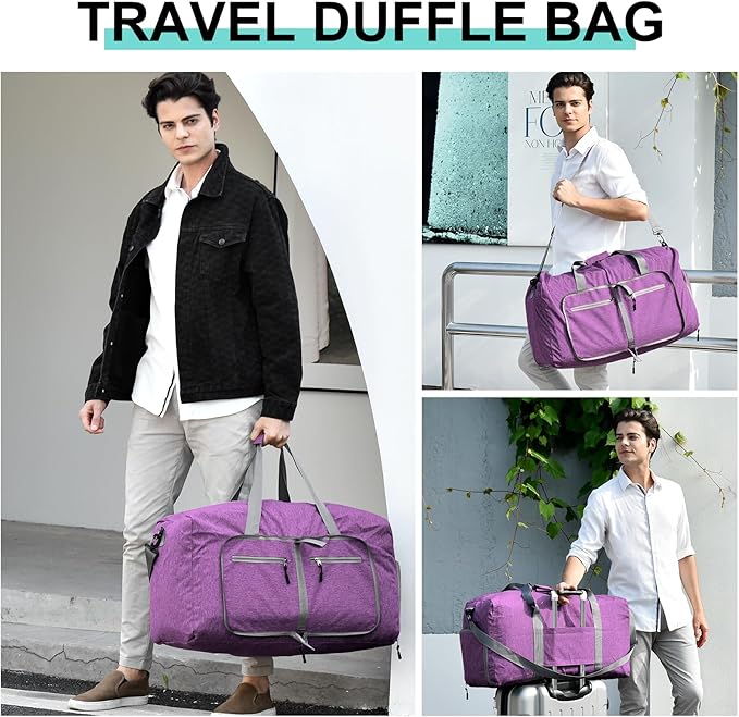 Dimayar 115L Travel Duffle Bag for Men Women - Foldable Duffel Bag with Shoes Compartment - Overnight Bags Waterproof & Tear Resistant(Purple)