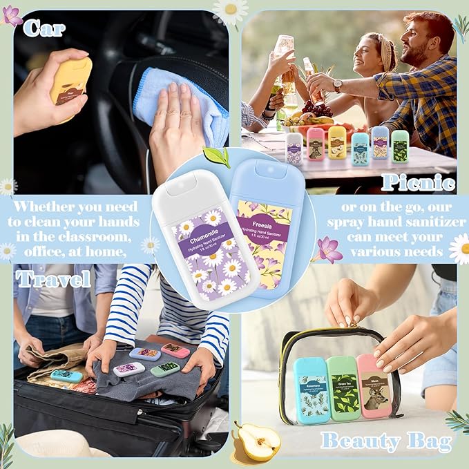 24 Pack Cute Hand Sanitizer Spray Bulk Scented Hydrating Hand Sanitizers Travel Size Refillable Power Mist Pocket Portable for Travel Dinner Party Gym Partner Colleague Family Gifts