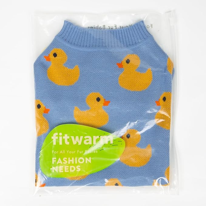 Fitwarm Funny Duck Dog Sweater, Thermal Dog Winter Clothes for Small Dogs Boy Girl, Pet Outfit, Blue, Yellow, Medium