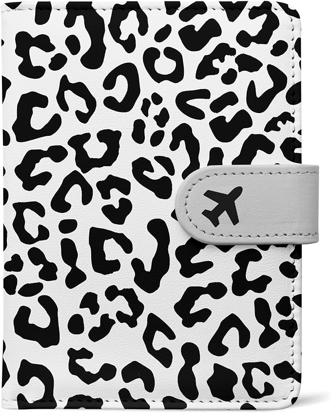 Passport Holder, Travel Wallet Cover with Pen Loop | Cute RFID Blocking Leather Case with Magnetic Closure for Travel Essentials-Leopard