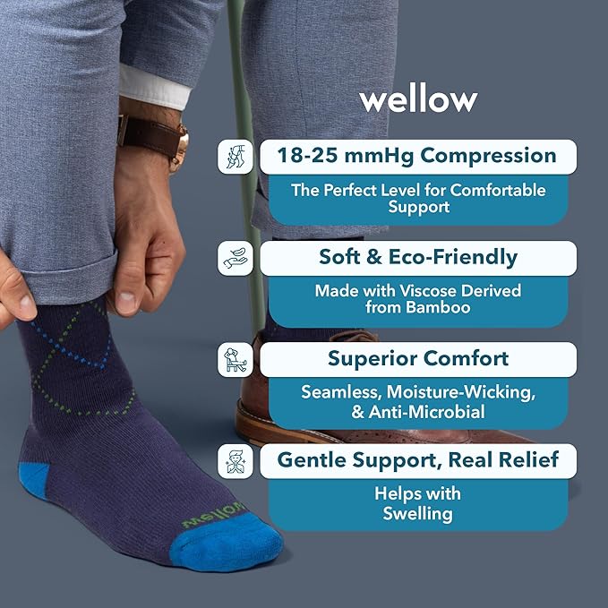 Wellow Premium Socks (Compression Socks - Regular) for Men & Women, Made with Viscose from Bamboo, Knee High, 18-25 mmHg