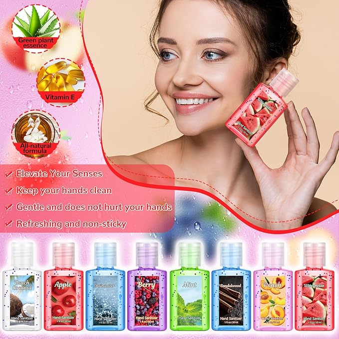 Frienda 24 Pcs Mini Hand Sanitizers Bulk Travel Size Scented Hand Sanitizers 1 Fl oz Lavender Vanilla Assorted Floral Scents for Guests Christmas Stocking Stuffers Nurse Coworker Teacher Office Gifts
