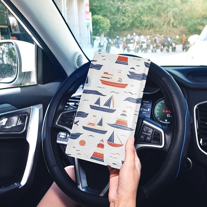 Bolaz Sailboats Car Registration and Insurance Holder Leather Vehicle Document Glove Box Organizer for License Cards Accessories