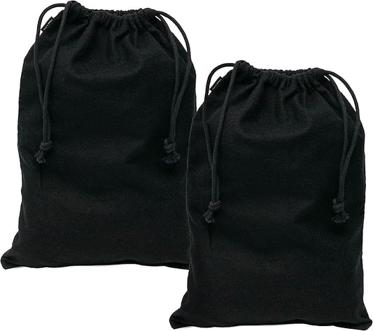 ZENPAC Shoe Bags for Storage, Black Duster Flannel Drawstring Pouch, Washable Breathable Cotton Fabric Cloth for Boots, Travel, Luggage, 12x17, 2 Pack