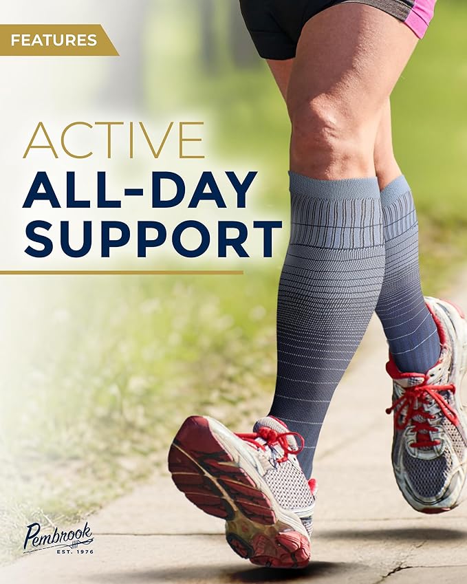 Pembrook Bamboo Viscose Light Compression Socks - 3 Pairs | 8-15 mmhg Compression Socks | Knee High Comfort Support Socks