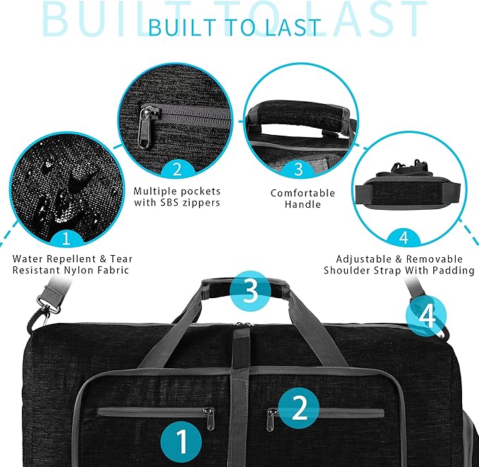 Vomgomfom 65L/85L/115L Foldable Travel Duffle Bag, Lightweight Checked Luggage with Shoe Compartment, Water-Resistant Weekender Overnight Bag for Men & Women