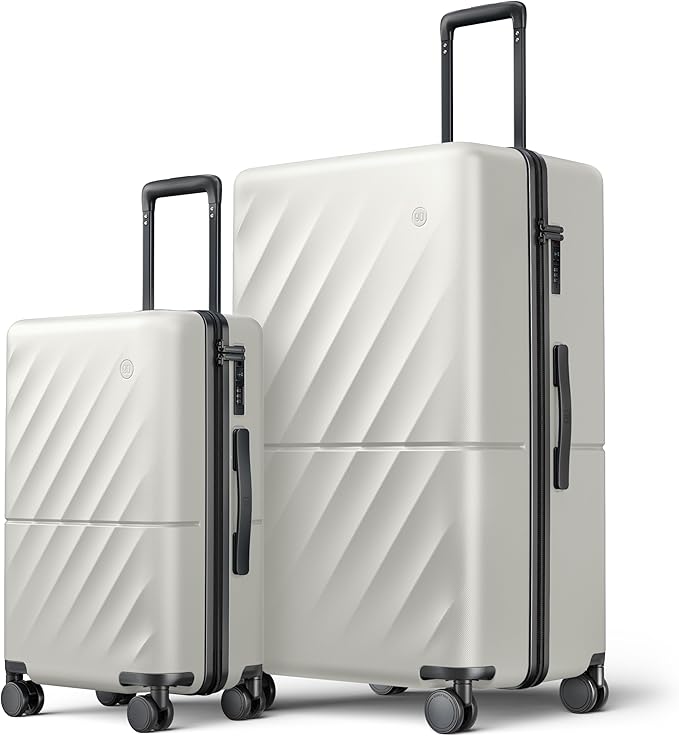 NINETYGO Luggage Sets 2 Piece, Carry On Luggage Airline Approved, Large Checked Trunk Luggage with Smooth Spinner Wheels, Hard Case PC Suitcase Sets, TSA Approved, 20in/29in (Pearl White, Hudson)
