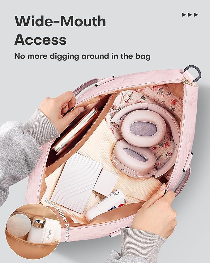 HOTOR Travel Duffel Bag - Weekender Bags for Women, Carry On Overnight Bag with Shoe Compartment, with Toiletry Bag for Travel Essentials and Travel Accessories, Pink, 13.4"×17.3"×7.9"