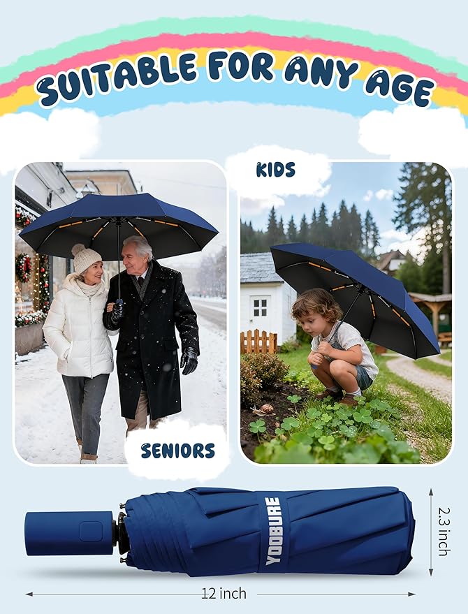 Yoobure Automatic Travel Umbrellas for Rain - Portable & Compact Umbrella for Backpack, Car, UV Umbrellas for Sun Protection, Windproof Folding Small Umbrella in Macaron for Kids, Women, Colorful