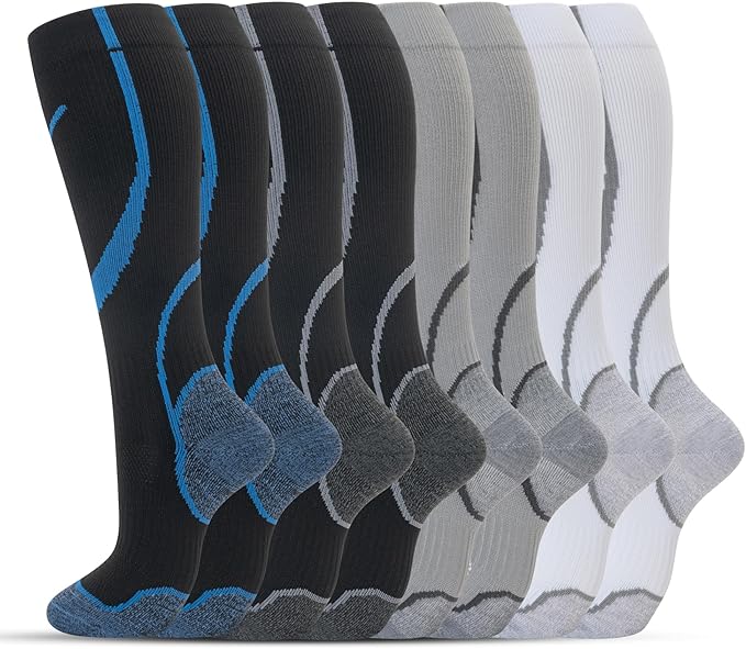 Compression Socks for Women Men Circulation Knee High 8 Pairs for Nurses, Running, Travel, Athletic