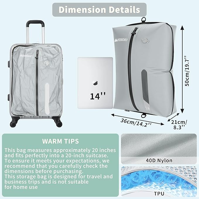 Vacuum Bag for Travel, Professional IPX8 Waterproof Reusable Vacuum Compression Bags for Travel Suitcases, Durable Space Saver Bag(2 PACK,With Pump)
