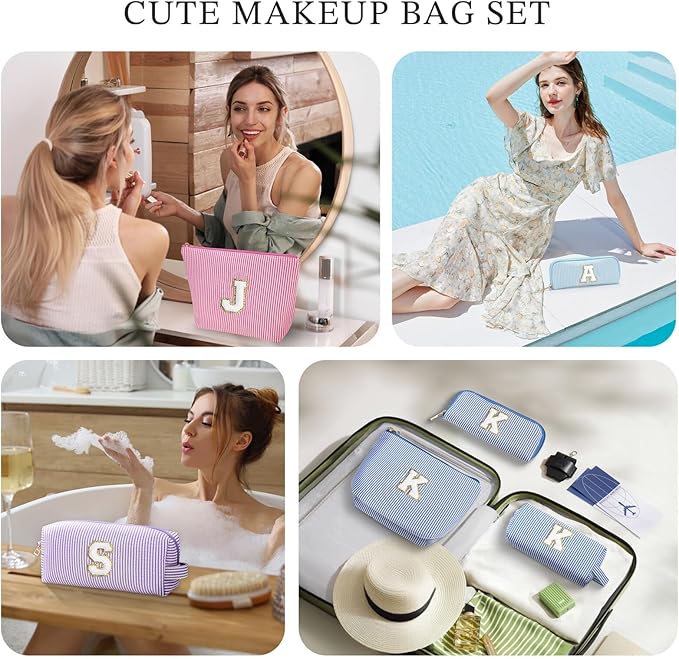 YOOLIFE Personalized Initial Makeup Bag for Women | Pink Cosmetic Travel Toiletry Bag | 11 12 13 14 15 16 Years Old Girl Gifts | Preppy Stuff Teen Girl Gift Trendy Stuff E