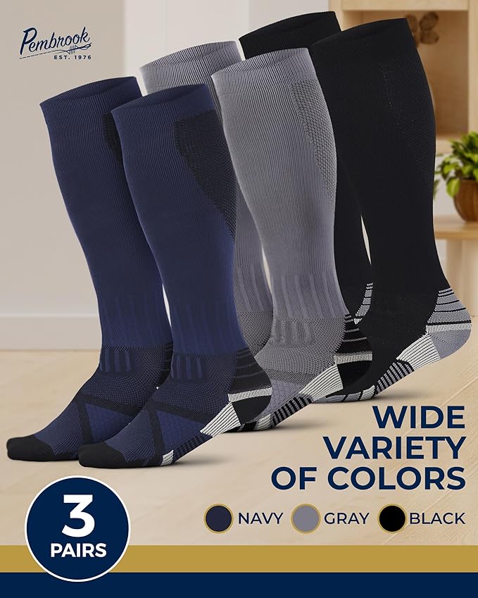 Pembrook 3 Pairs Compression Socks 20-30 mmHg - Compression Socks for Women and Men | Running, Athletic, Travel, Nurses
