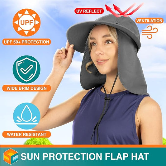 SUN CUBE Sun Hat for Women with Ponytail Hole Neck Flap, Gardening Hat Women Sun Protection, UV Hats Hiking Walking Fishing