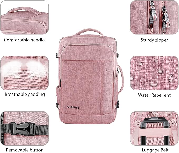 Carry On Backpack, 55L Extra Large Travel Backpack for Men & Women, Expandable Big Capacity For Airplanes, Travel Gifts for Men Women, Fits 18.4 Inch Laptop, Luggage Suitcase Daypack Bag, Pink