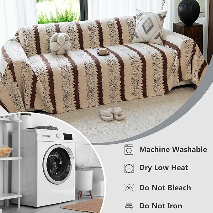 Sherpa Fleece Couch Cover for 3 Cushion Sofa, Brown, 71" x 134" - Pet Proof Sofa Covers Heavy Duty Scratch Resistant Pet Friendly Furniture Cover - Easy Install, Machine Washable