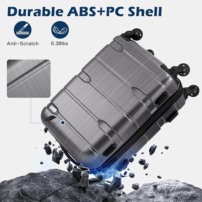 Coolife Luggage PC+ABS Hardshell Suitcase with TSA Lock, Spinner Carry On Lightweight (Caribbean Blue, 20in)