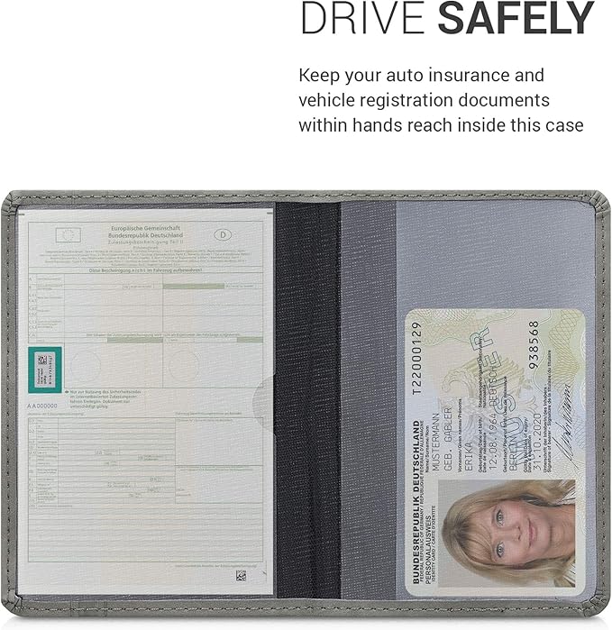 kwmobile Registration and Insurance Holder - Car Document Holder for Vehicle Documents and Cards - PU Leather with Design - Grey