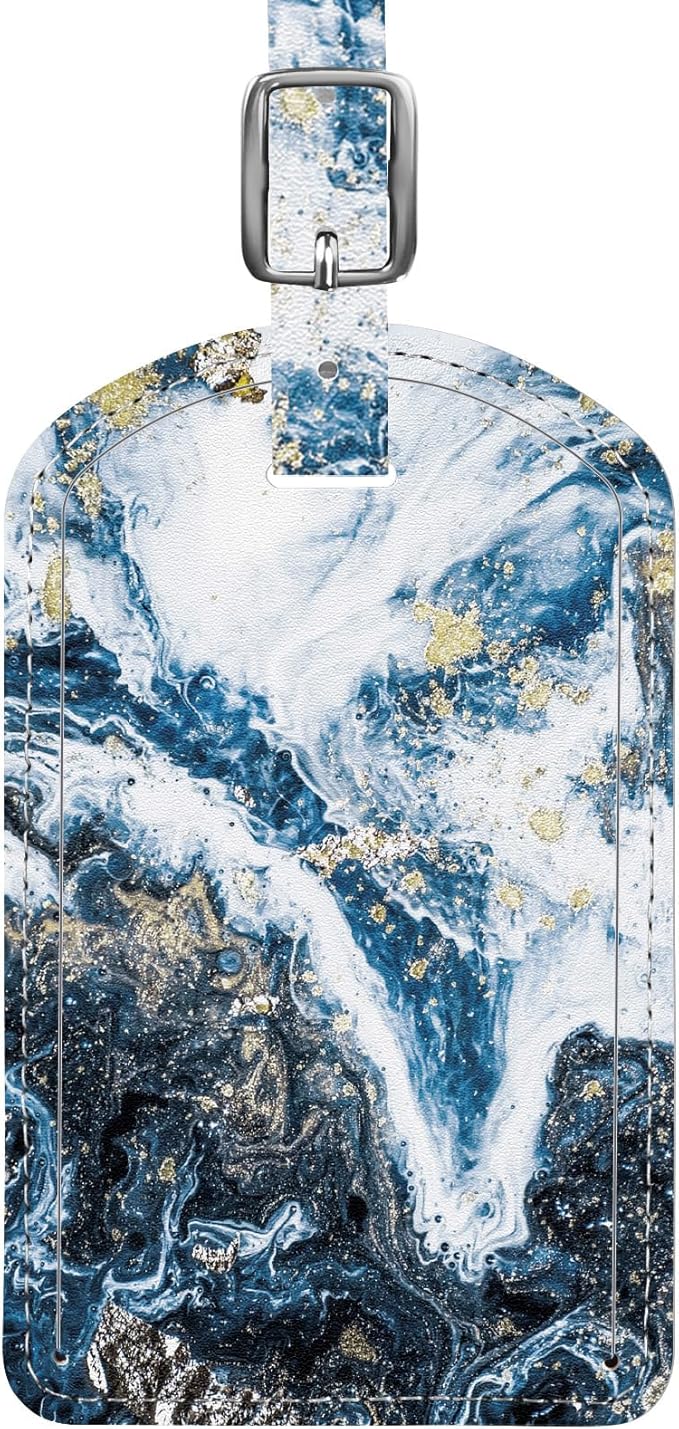 Luggage Tags Built-in Anti-Loss Tracker, Luxury Leather Luggage Tags for Suitcase, Travel Bags, Backpacks, Travel Organizer for Lost Baggage Prevention (Marble Texture)