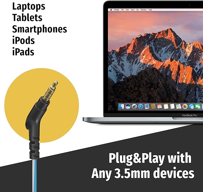 Symphonized NRG 3.0 Wired Earbuds with Microphone, Wooden Phone & Laptop Headphones, 90% Noise Cancelling Corded Earphones with 3.5mm Jack (Blue)