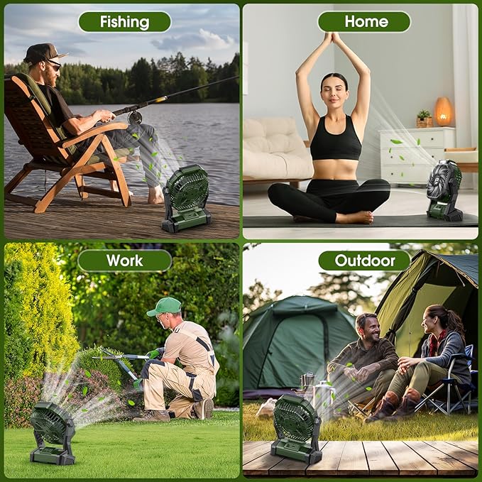 Portable Rechargeable Fan, 20000mAh Cordless Battery Powered Camping Tent Fans with LED Lantern, Small USB C Operated Outdoor Ventilador for Travel Camp Fishing Picnic Home Power Outage Emergency
